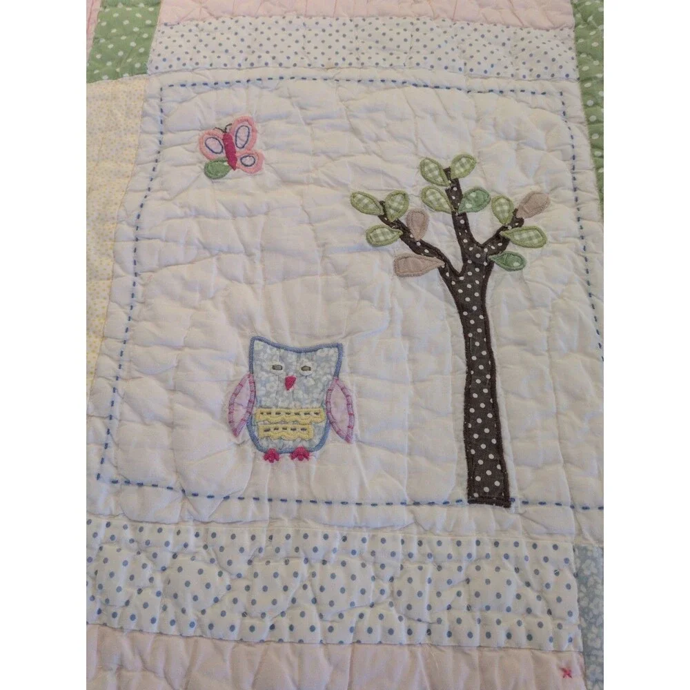Pottery Barn Kids Hayley Crib Quilt Coverlet Retired Pattern Pink Girls Owl Bird